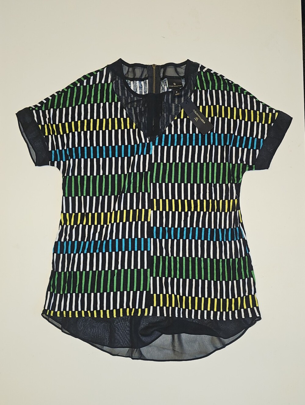 NWT | L | Worthington | Black Multicolor Stripe High-Low Tunic Blouse